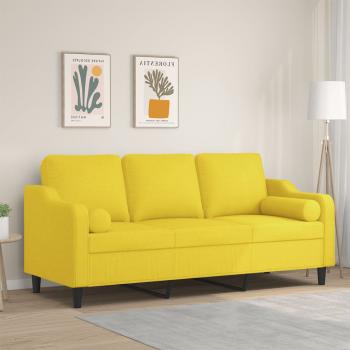 ARDEBO.de - 3-Sitzer-Sofa mit Zierkissen Hellgelb 180 cm Stoff
