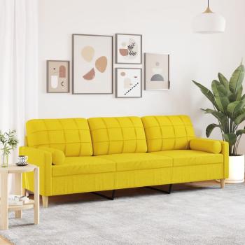 ARDEBO.de - Sofa 3-Sitzer mit Zierkissen Hellgelb 210 cm Stoff
