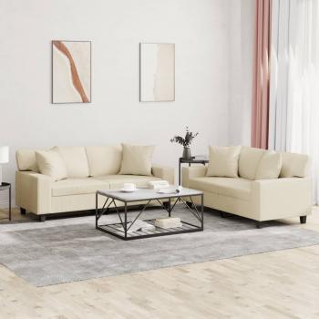 ARDEBO.de - 2-tlg. Sofagarnitur mit Kissen Creme Kunstleder