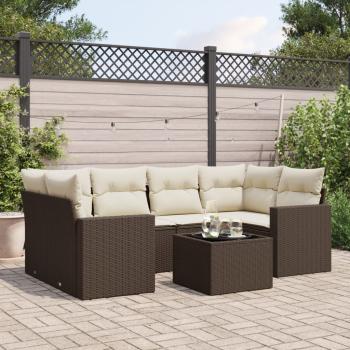 ARDEBO.de - 7-tlg. Garten-Sofagarnitur mit Kissen Braun Poly Rattan