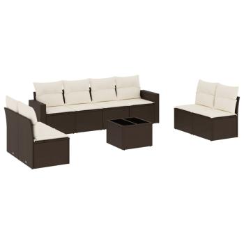 9-tlg. Garten-Sofagarnitur mit Kissen Braun Poly Rattan
