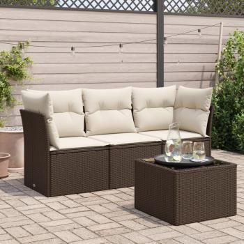 ARDEBO.de - 4-tlg. Garten-Sofagarnitur mit Kissen Braun Poly Rattan