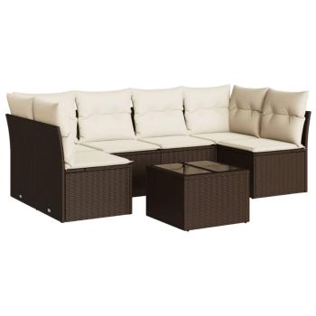7-tlg. Garten-Sofagarnitur mit Kissen Braun Poly Rattan