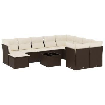 11-tlg. Garten-Sofagarnitur mit Kissen Braun Poly Rattan