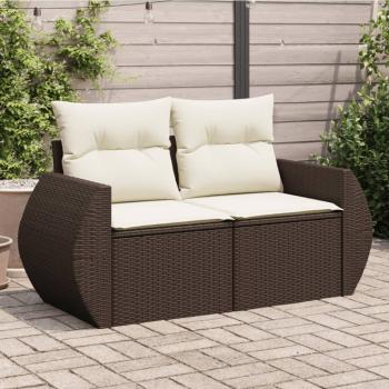 ARDEBO.de - Gartensofa mit Kissen 2-Sitzer Braun Poly Rattan