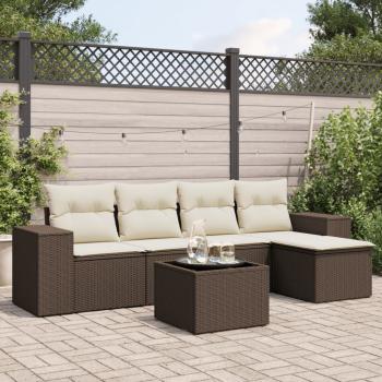 ARDEBO.de - 6-tlg. Garten-Sofagarnitur mit Kissen Braun Poly Rattan