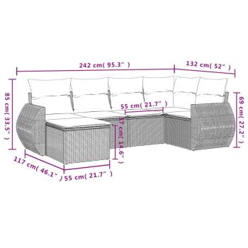 6-tlg. Garten-Sofagarnitur mit Kissen Braun Poly Rattan