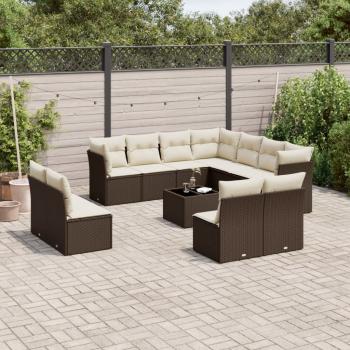 ARDEBO.de - 12-tlg. Garten-Sofagarnitur mit Kissen Braun Poly Rattan