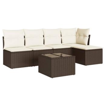 6-tlg. Garten-Sofagarnitur mit Kissen Braun Poly Rattan