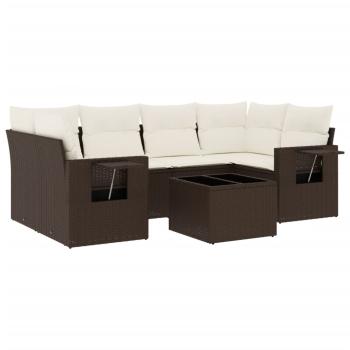 7-tlg. Garten-Sofagarnitur mit Kissen Braun Poly Rattan