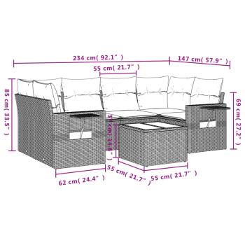 7-tlg. Garten-Sofagarnitur mit Kissen Braun Poly Rattan