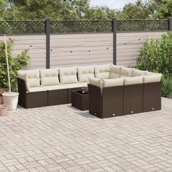ARDEBO.de - 11-tlg. Garten-Sofagarnitur mit Kissen Braun Poly Rattan
