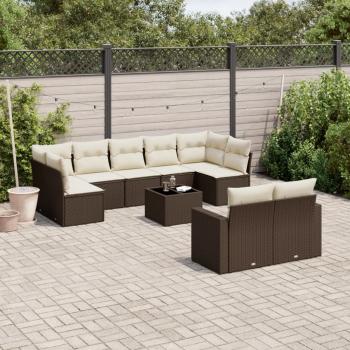 ARDEBO.de - 10-tlg. Garten-Sofagarnitur mit Kissen Braun Poly Rattan