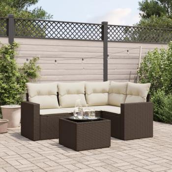 ARDEBO.de - 5-tlg. Garten-Sofagarnitur mit Kissen Braun Poly Rattan