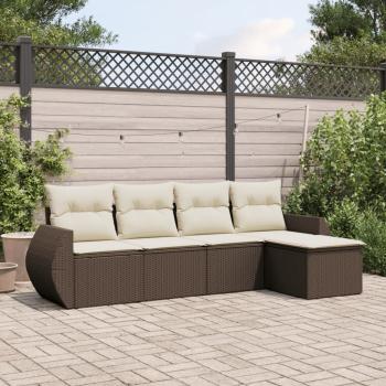 ARDEBO.de - 5-tlg. Garten-Sofagarnitur mit Kissen Braun Poly Rattan