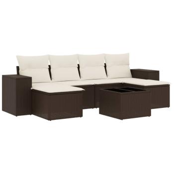 7-tlg. Garten-Sofagarnitur mit Kissen Braun Poly Rattan