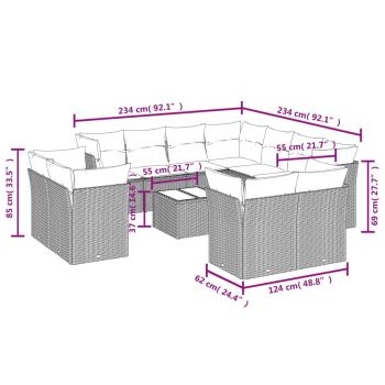 12-tlg. Garten-Sofagarnitur mit Kissen Braun Poly Rattan