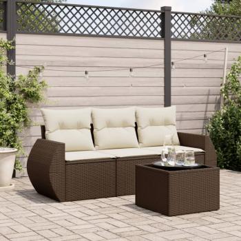 ARDEBO.de - 4-tlg. Garten-Sofagarnitur mit Kissen Braun Poly Rattan