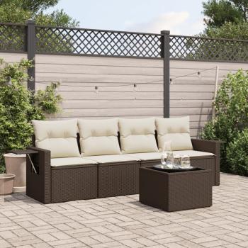 ARDEBO.de - 5-tlg. Garten-Sofagarnitur mit Kissen Braun Poly Rattan