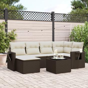 ARDEBO.de - 7-tlg. Garten-Sofagarnitur mit Kissen Braun Poly Rattan