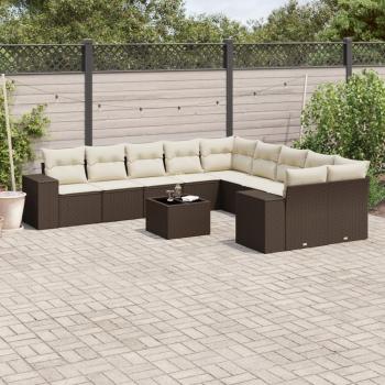 ARDEBO.de - 11-tlg. Garten-Sofagarnitur mit Kissen Braun Poly Rattan