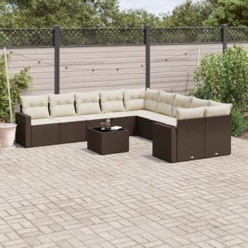 ARDEBO.de - 11-tlg. Garten-Sofagarnitur mit Kissen Braun Poly Rattan