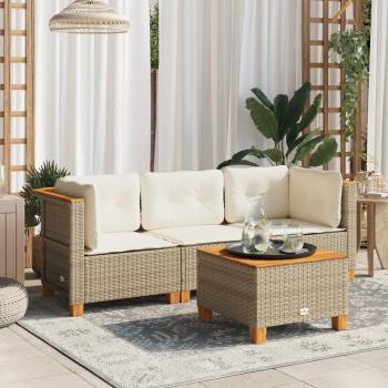 ARDEBO.de - Gartensofa mit Kissen 3-Sitzer Beige Poly Rattan