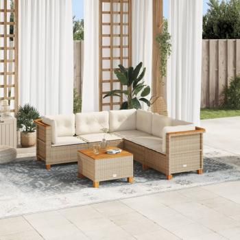 ARDEBO.de - 6-tlg. Garten-Sofagarnitur mit Kissen Beige Poly Rattan