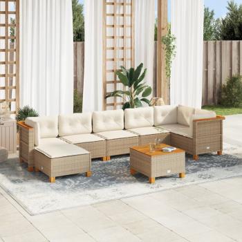 ARDEBO.de - 8-tlg. Garten-Sofagarnitur mit Kissen Beige Poly Rattan