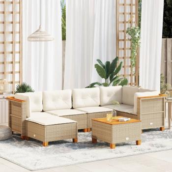 ARDEBO.de - 7-tlg. Garten-Sofagarnitur mit Kissen Beige Poly Rattan