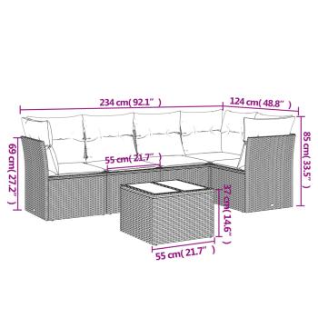 6-tlg. Garten-Sofagarnitur mit Kissen Braun Poly Rattan