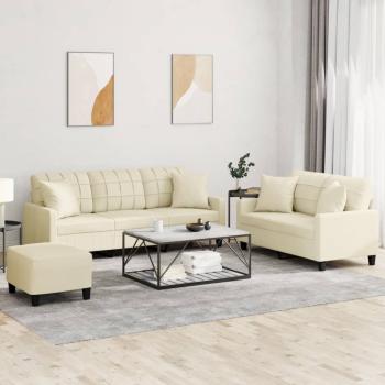 ARDEBO.de - 3-tlg. Sofagarnitur mit Kissen Creme Kunstleder