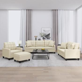 ARDEBO.de - 4-tlg. Sofagarnitur mit Kissen Creme Kunstleder