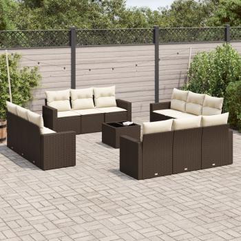ARDEBO.de - 13-tlg. Garten-Sofagarnitur mit Kissen Braun Poly Rattan