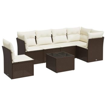 7-tlg. Garten-Sofagarnitur mit Kissen Braun Poly Rattan