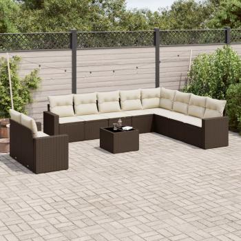 ARDEBO.de - 11-tlg. Garten-Sofagarnitur mit Kissen Braun Poly Rattan