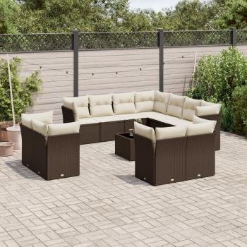 ARDEBO.de - 12-tlg. Garten-Sofagarnitur mit Kissen Braun Poly Rattan