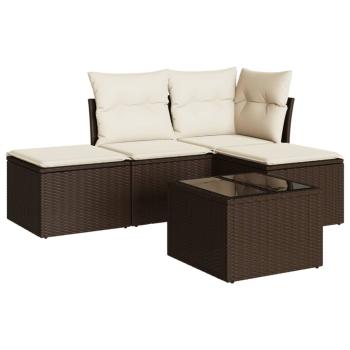 5-tlg. Garten-Sofagarnitur mit Kissen Braun Poly Rattan