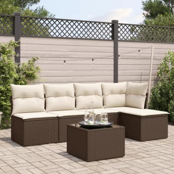 ARDEBO.de - 6-tlg. Garten-Sofagarnitur mit Kissen Braun Poly Rattan