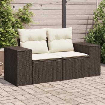 ARDEBO.de - Gartensofa mit Kissen 2-Sitzer Braun Poly Rattan