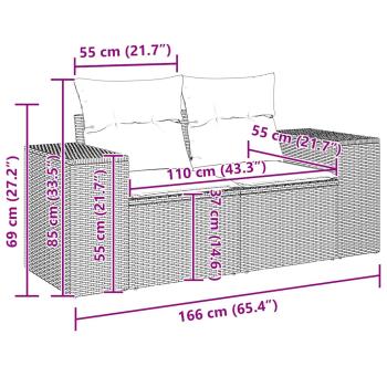 Gartensofa mit Kissen 2-Sitzer Braun Poly Rattan