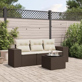 ARDEBO.de - 4-tlg. Garten-Sofagarnitur mit Kissen Braun Poly Rattan