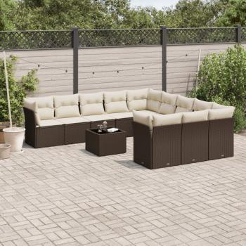 ARDEBO.de - 12-tlg. Garten-Sofagarnitur mit Kissen Braun Poly Rattan