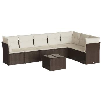 8-tlg. Garten-Sofagarnitur mit Kissen Braun Poly Rattan