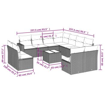 12-tlg. Garten-Sofagarnitur mit Kissen Braun Poly Rattan
