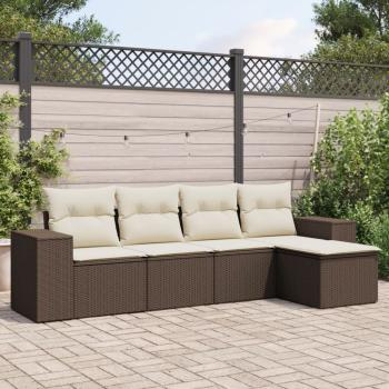 ARDEBO.de - 5-tlg. Garten-Sofagarnitur mit Kissen Braun Poly Rattan