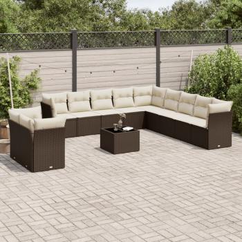 ARDEBO.de - 12-tlg. Garten-Sofagarnitur mit Kissen Braun Poly Rattan