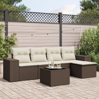 ARDEBO.de - 6-tlg. Garten-Sofagarnitur mit Kissen Braun Poly Rattan