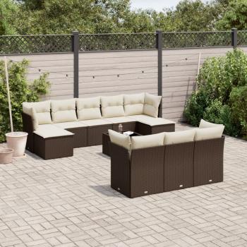 ARDEBO.de - 11-tlg. Garten-Sofagarnitur mit Kissen Braun Poly Rattan
