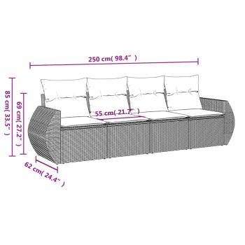 4-tlg. Garten-Sofagarnitur mit Kissen Braun Poly Rattan